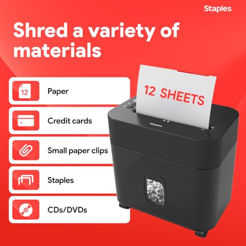 Staples 12-Sheet Micro-Cut Paper Shredder, Compact, High-Security, Black