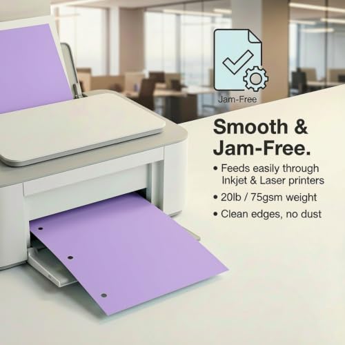 Copy Printing and Writing Colored Paper, 20 Pound - 75 Gsm, 8.5"x11" 3 Hole Punch, 500 Sheets per Ream. (Lavander/orchid)