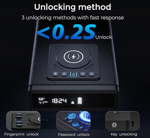 ORARAER Biometric Gun Safe, 3 Unlock Access Methods, Adjustable LED Display with Humidity & Temperature, Backup Battery & Backup Key, Secure Storage for Cash Jewelry Valuables, Gift for Men