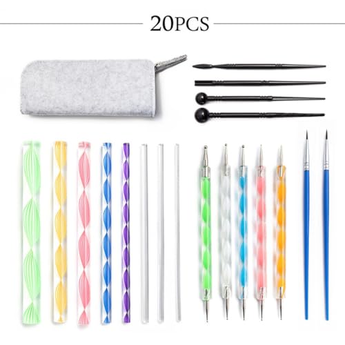 QVEZPRYX Mandala Tools 20-piece Set Acrylic Embellisher Rod Storage Bag Line Pencil Pill Point Drill Pen