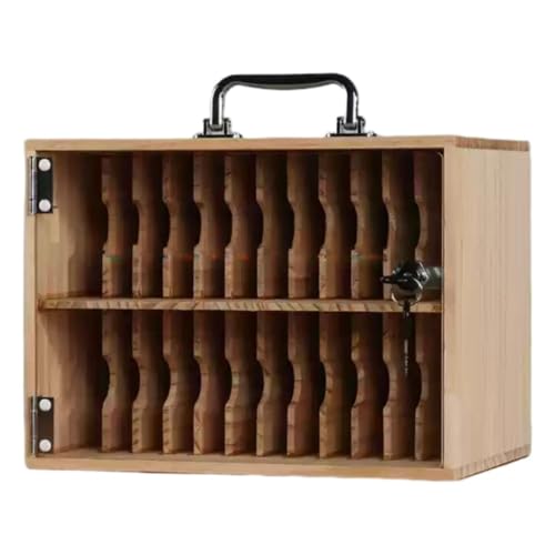 Wooden Slots Cell Phone Storage Box Cell Phone Storage Cabinet with Handle Classroom Pocket Chart with Security Lock Desktop Cell Phone Storage Box for Classroom Office