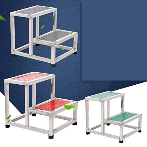 FLYIFE Step Stool Stainless Steel Footstool, Two Steps Ladder Stool Two Layer Small Ladder Hospital Family Platform Ladder Instruments Household Ladder/Grey
