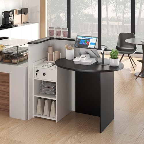 Tangkula Reception Desk, Front Counter Desk with Lockable Drawer & Adjustable Shelf, Oval Desktop, Retail Counter for Checkout, Computer Workstation for Salon Lobby Office, Home Office Desk