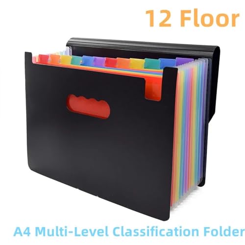 Filing Envelopes 12 Layers of Office Supplies Document Organizer A4 Multi Layer Classification Folder(Black)