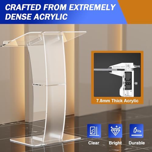 Acrylic Clear Podium, Plexiglass Pulpit School Conference Church Curve Lectern, for Church School Conference Plexiglass Events Hotel Party Rally