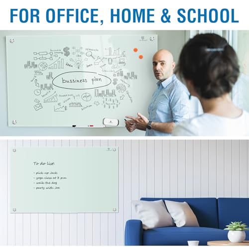 TSJ OFFICE White Board for Wall - 36" x 24" White Glass Board 3 X 2 FT
