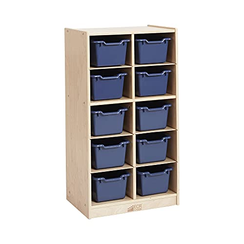 ECR4Kids 10 Cubby Mobile Tray Cabinet and 10 Scoop Front Bins, 5x2, Kids Furniture, Navy