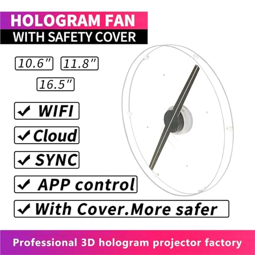 3D Hologram Projector Fan 10.6"/11.8''/16.5'' with Protective Cover for Advertising in Shops, Bars, Exhibitions(10.6Inch with Cover)