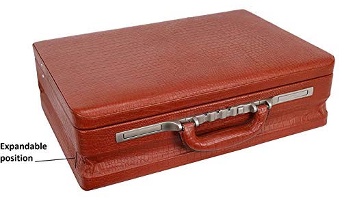 Da leather villa Full Grain Leather Briefcase Attache For Unisex Size L18 * W5 * H12 IN Expandable Italian Lock Briefcase (Croco Tan)