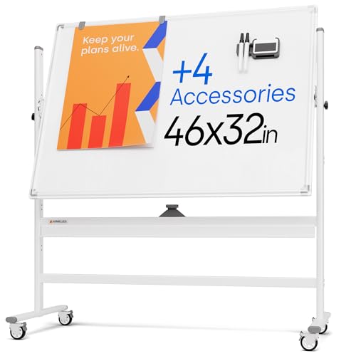 Kamelleo Rolling Whiteboard on Wheels 46" x 32", Double Sided White Board