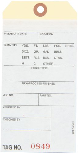 Box USA Inventory Tags with Printed Carbon Top Sheet #8 6 1/4" x 3 1/8", Consecutively Numbered Series (0500-0999), White/Manila, for Inventory Management, Case of 500, (G17021)