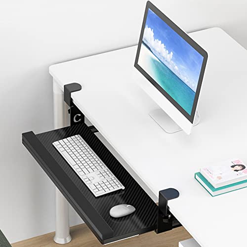 Keyboard Tray 30" Large Size, Keyboard Drawers Under Desk with C Clamp, Computer Keyboard Platform Stand Slide Pull Out, No Screw into Desk, for Home or Office