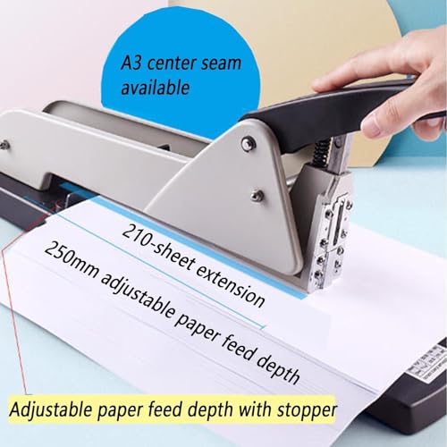 Long Reach Stapler with Adjustable Depth and Rotatable Plate for Booklets, Pamphlets, and Albums