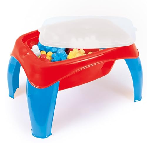 DOLU Activity Table with 30 Pcs Jumbo Building Blocks and Storage, Multi-Use Sensory Play Desk for Kids and Toddlers Age 12+ Months - Red/Blue