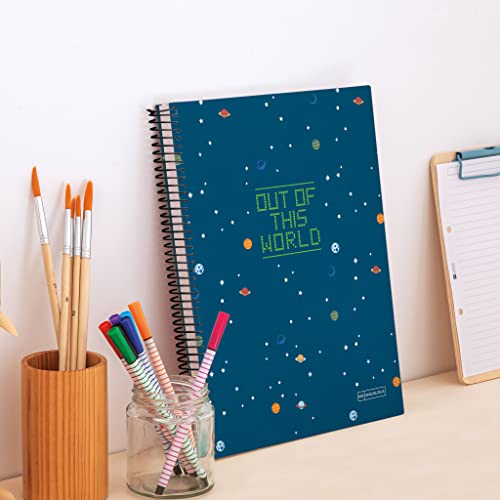 Miquelrius - A4 Notebook 4 Colour Strips 140 Sheets Horizontal Lines 7mm 4 Holes Micro Perforated Hard Cover My Space