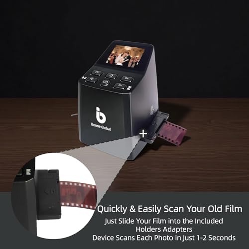 BEONEGLOBAL ClearScan MINI Film Scanner 16MP Slide & Film Scanner, Converts 35mm/135/126 Film & Slides to Digital Photos, Easy-to-Use Film Digitizer，2.31" LCD Screen