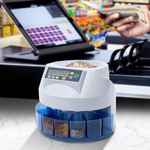 8 Slots Electronic Coin Sorter Coin Separator Machine with LED Display, Automatic Coin Counter Sorter and Wrapper for Shops, Homes Grey+Blue 45W 330 Units/min