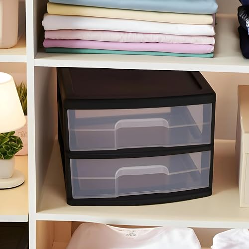 HOMZ 2 Drawer Storage Cart, Wide Plastic Container, Black Frame, 2 Pack