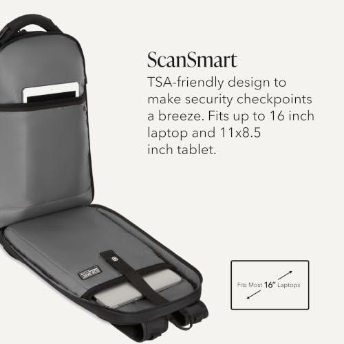 SwissGear Travel Tech Pro Laptop Backpack – Fits Laptops up to 16” – ScanSmart TSA-Friendly Backpack with Multiple Organizer Pockets – Black