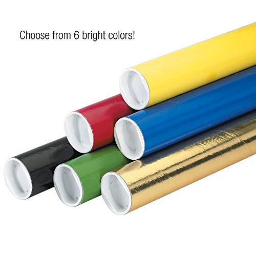 BOX USA Black Mailing Tubes with Caps, 3 Inch x 18 Inch, Pack of 24, for Shipping, Storing, Mailing, and Protecting Documents, Blueprints and Posters