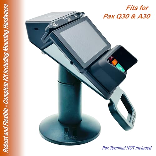 HILIPRO POS Swivel Stand for Pax A30 Payment Terminal, 360° Rotating Card Machine Mount, 50° Tilt, Cable Management, Complete POS Stand Kit
