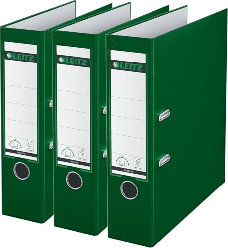Leitz Lever Arch File, Green, Plastic, A4, 50 mm Spine, Pack 3, 310345155