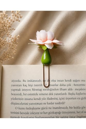 Handmade Ceramic Flower Vase Bookmark Unique Miniature Design Gift for Book Lovers Refined Aesthetic Accessory for Readers - Green
