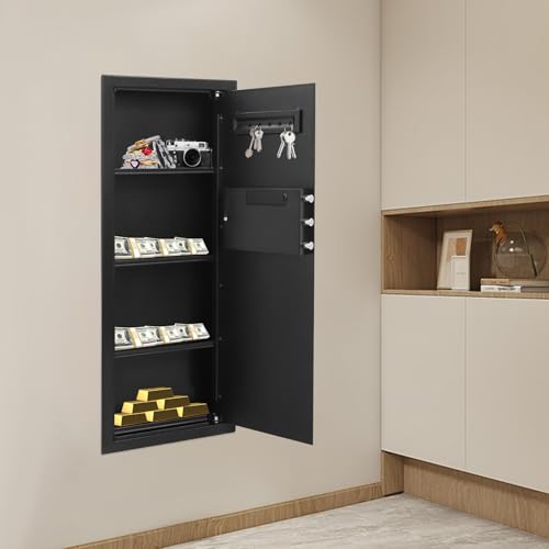 Steel Safe and Lock Box, Heavy Duty Wall Safe with Alarm, Digital Keypad Safe Box for Money, Jewelry, Document, Passport, 3.94"D x 14.57"W x 39.37"H, Black