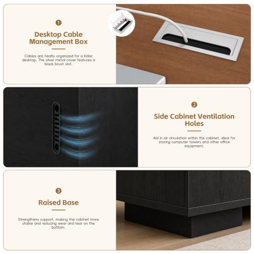 AKFJOSGE L Shaped Executive Desk with Storage Cabinet, Large Computer Desks with File Storage & Cable Management, Modern Wood Office Desk for Home Office, Study Room & Executive Workspace