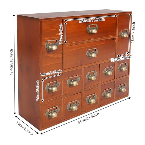 Vintage 14-Drawer Wooden Desk Organizer - Stackable Craft Storage Drawers - Rustic Desk Storage Box with Drawers - Multilevel Apothecary Cabinet - Ideal Home Office Organizers and Accessories - Brown