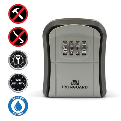 Wall-mounted key safe, coded security box, waterproof, outdoor key safe with 4-digit combination. Made of steel alloy.