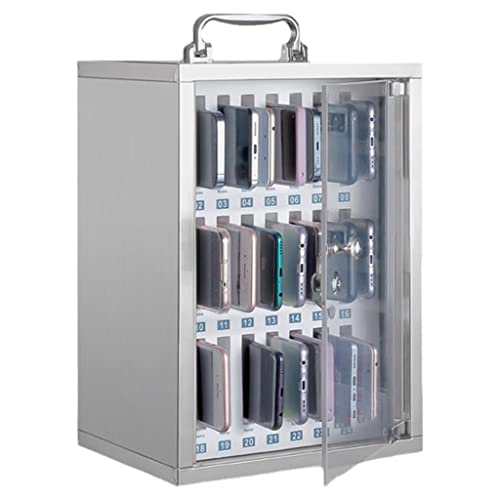 DJVHSRI Stainless Steel Wall-Mounted Telephone Cabinet with Clear Storage for Mobile Phones Portable Handle & Key Lock - Secure & Stylish,Silver-24