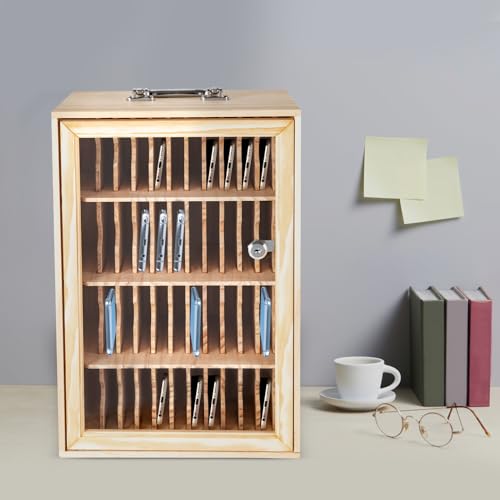 Apexonix Cell Phone Storage Holder Wooden Cell Phone Locker Storage Cabinet Classroom Pocket Chart for Office onference Rooms (48 Slots)