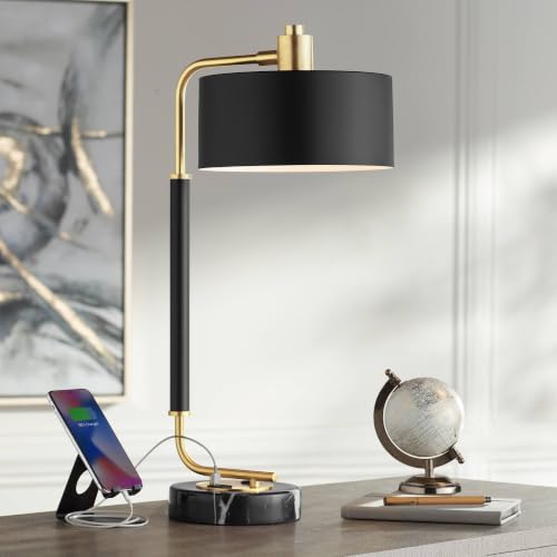 Myles 24" High Desk Lamp Gold Marble Base Dual USB Ports Modern