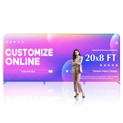 Camusow 20x8 FT Custom Tension Fabric Backdrop Banner Stand