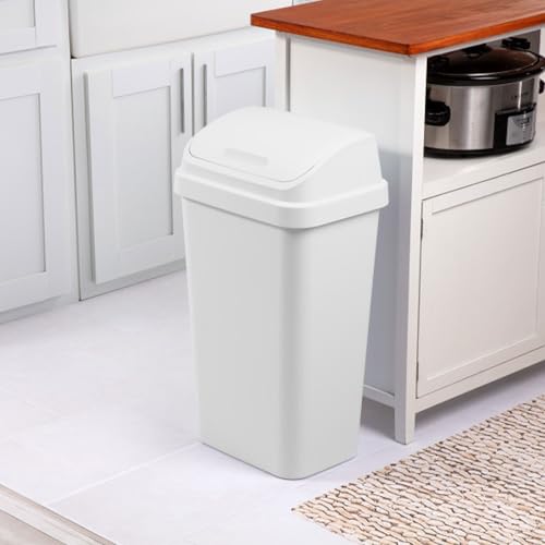 Sterilite Swing Top Wastebasket, Trash Can, 13 Gallon, White, 8-Pack
