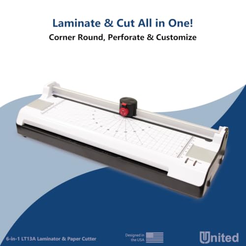 United Office Products LT13A 6-in-1 Thermal & Cold Laminator with Paper Trimmer and Corner Rounder, 13" Laminating Width, Laminating Machine for Home, Office & School