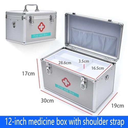 ZIJINGM Portable First Aid Kit,Camping Emergency Kit,Contain Removable Tray Multi-Functional Family Emergency Kit Box with Handle (Size : 12in)