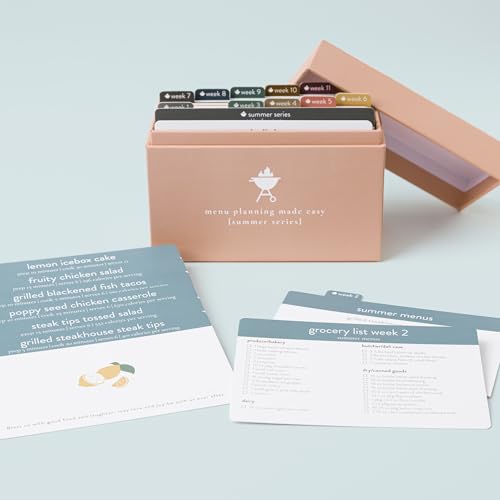 Passionate Penny Pincher Meal Planner Recipe Box (Summer Menu) Weekly Menu Planner | 72 Recipe Cards | 12 Reusable Grocery Lists | 5 Blank Recipe Cards | Recipe Card Protector | Recipe Ideas