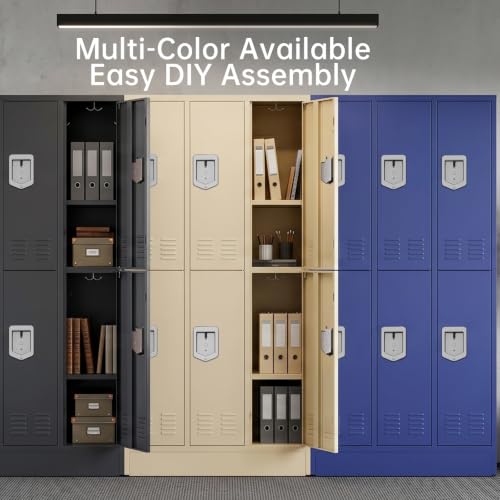 KAER 6 Door Metal Locker for Employees, Lockable Steel Locker Organizer, Heavy-Duty Storage Cabinet with Shelves and Hooks, Metal Storage Lockers for Home Office School Gym Garage, Beige