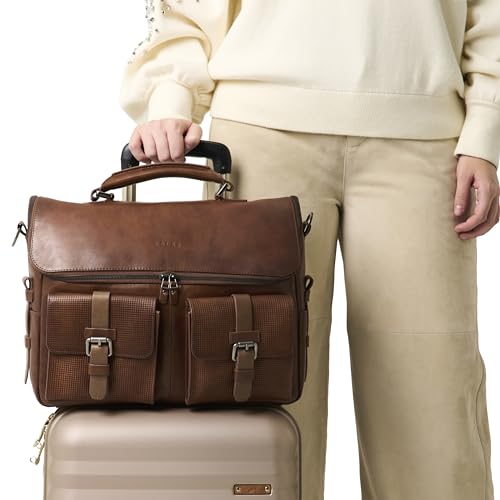 VELEZ Tan Full Grain Leather Messenger Bag for Men - 15" Laptop Briefcase - Mens Vintage Business Crossbody Computer Bags