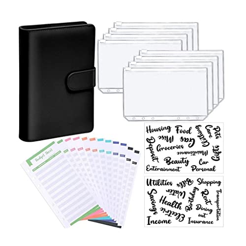 ONMYJFD A6 Binder Budget Planner Notebook Covers Folder A6 Size 6 Hole Binder Pockets Binder Zipper Money Saving Envelope(C)