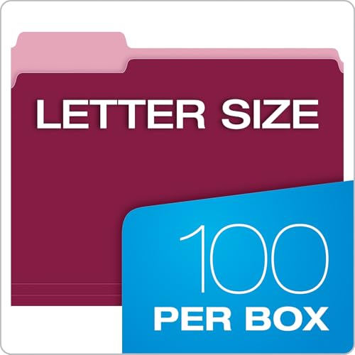 Pendaflex 421013BUR Interior File Folders, 1/3 Cut Top Tab, Letter, Burgundy, 100/Box