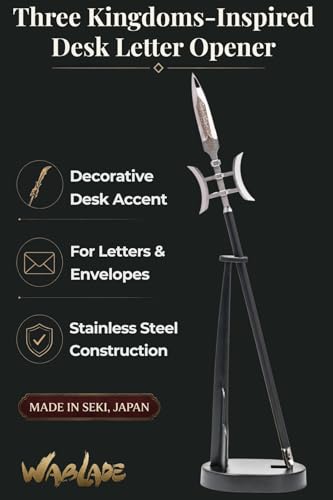 Wablade Three Kingdoms Desk Letter Opener with Stand, 9.2", Made in Japan