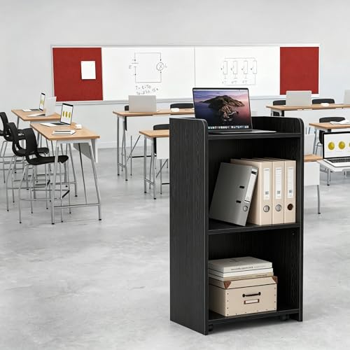 aboxoo Podium Stand - Portable Podium Stand with 4 Rolling Wheels, Pulpits for Churches with Adjustable Shelf, Hostess Stand, Mobile Teacher lecterns & podiums for Church, Classroom, Office (Black)