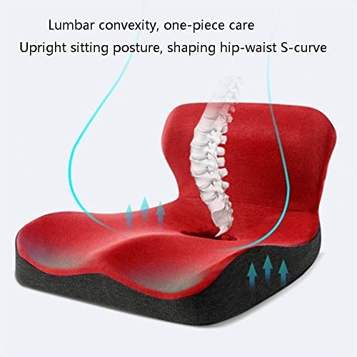 XARONF Memory Foam Seat Cushion, for Sciatica Tailbone Back Pain Relief, Posture Correction. Orthopedic Sitting Pillows for Office Chair, Car, Kitchen, Wheelchair with Non-Slip Bottom (Color : Red)