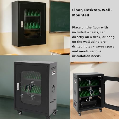 Lemoeyes Mobile Charging Cart, 30 Device Laptop and Tablet Storage Cart with Charging Port Screen Size Up to 8'', 300W Locking Charging Station for School Business Exhibition (Black, 30 Units)