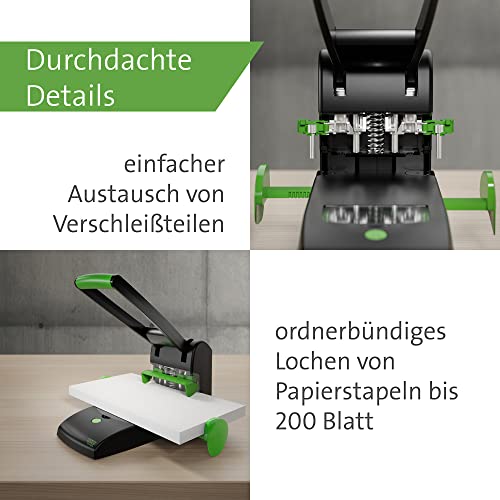 Novus B 2200 re+New Sustainable Block Punch (200 Sheets, Double and Quad Holes, Solid Metal Device with Plastic Coating Made of 78% Recycled Plastic) Black Green