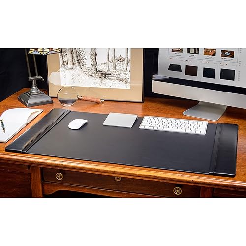 Dacasso Black Bonded Leather Luxury 3 Piece Desk Set - Blotter Pad & Desk Mat Organization Essentials - Executive Decor and Surface Protector
