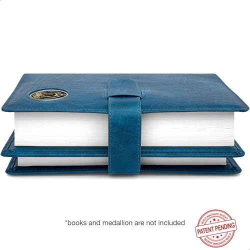GALILEO® Double AA Big Book Cover & 12 Steps & 12 Traditions | PU Leather | Medallion Holder | AA Book Covers for Hardcover | AA Gift | Alcoholics Anonymous (Crocodile Leather/Navy Blue)